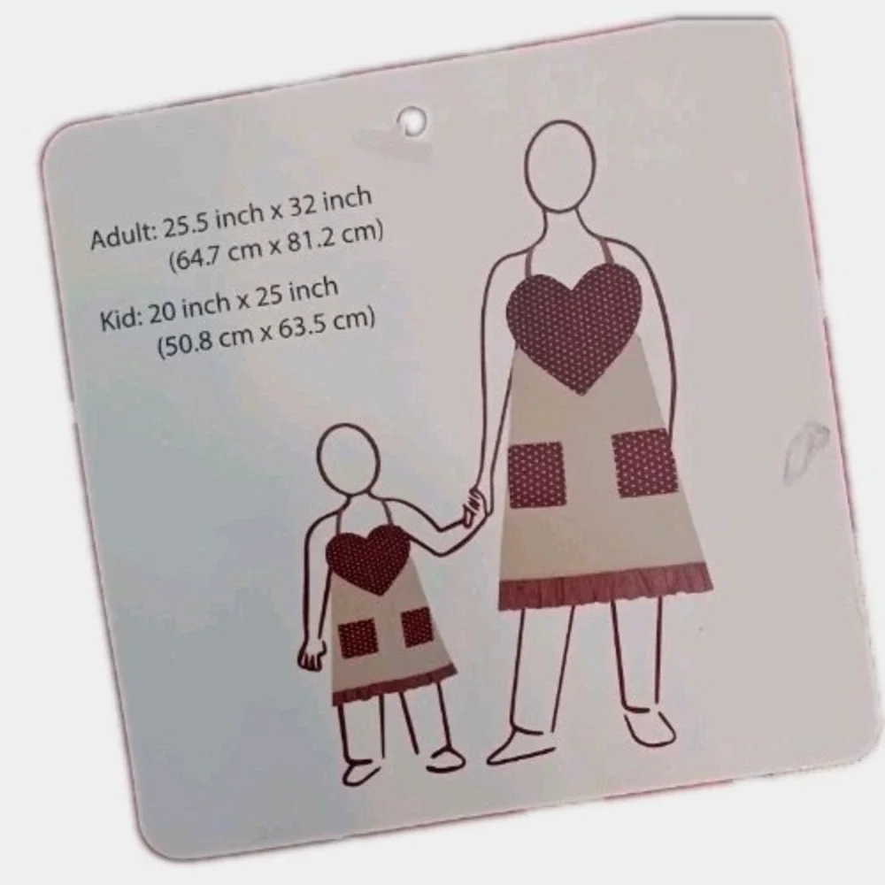 Adult & Kid Apron Set  Pink And Red With Hearts